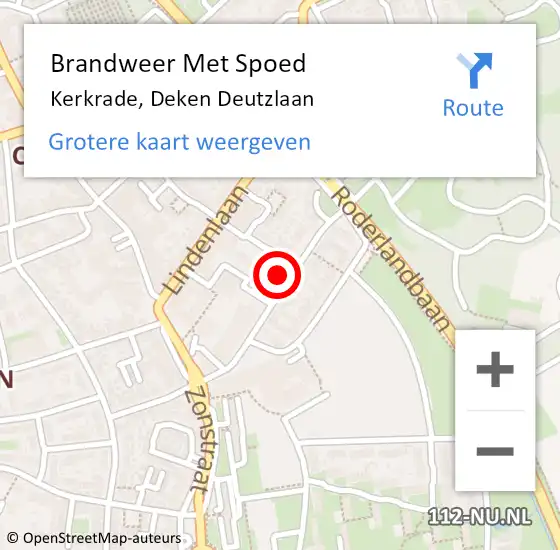 Locatie op kaart van de 112 melding: Brandweer Met Spoed Naar Kerkrade, Deken Deutzlaan op 11 oktober 2022 12:01