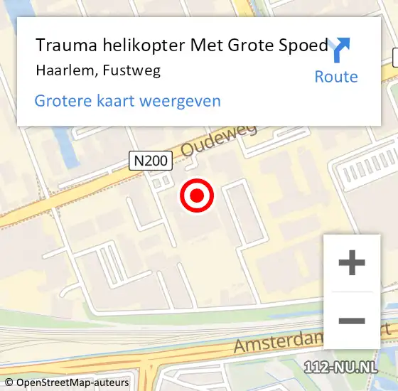 Locatie op kaart van de 112 melding: Trauma helikopter Met Grote Spoed Naar Haarlem, Fustweg op 11 oktober 2022 12:08