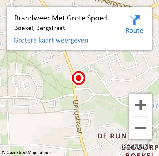 Locatie op kaart van de 112 melding: Brandweer Met Grote Spoed Naar Boekel, Bergstraat op 11 oktober 2022 12:11