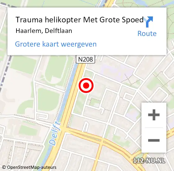 Locatie op kaart van de 112 melding: Trauma helikopter Met Grote Spoed Naar Haarlem, Delftlaan op 11 oktober 2022 12:16