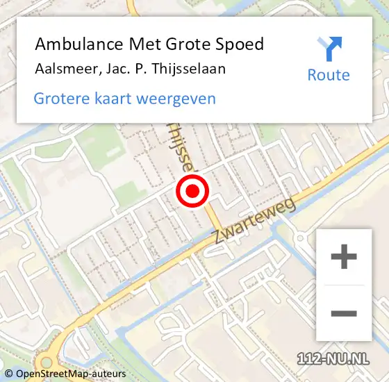 Locatie op kaart van de 112 melding: Ambulance Met Grote Spoed Naar Aalsmeer, Jac. P. Thijsselaan op 11 oktober 2022 12:27