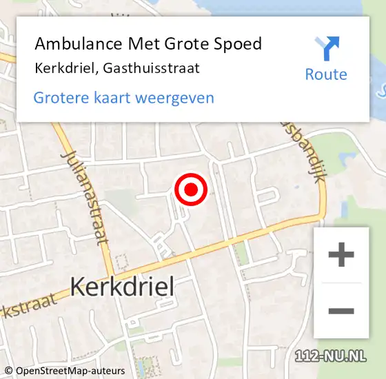 Locatie op kaart van de 112 melding: Ambulance Met Grote Spoed Naar Kerkdriel, Gasthuisstraat op 11 oktober 2022 12:32
