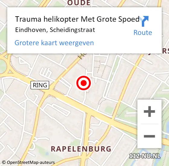 Locatie op kaart van de 112 melding: Trauma helikopter Met Grote Spoed Naar Eindhoven, Scheidingstraat op 11 oktober 2022 12:49