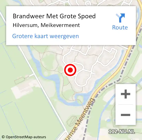 Locatie op kaart van de 112 melding: Brandweer Met Grote Spoed Naar Hilversum, Meikevermeent op 11 oktober 2022 13:05