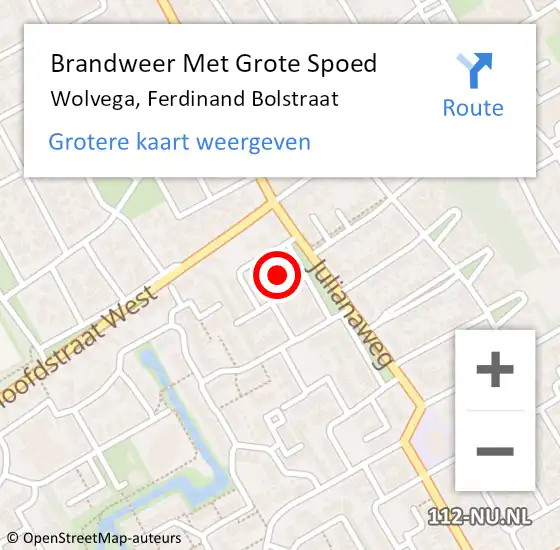 Locatie op kaart van de 112 melding: Brandweer Met Grote Spoed Naar Wolvega, Ferdinand Bolstraat op 11 oktober 2022 13:06