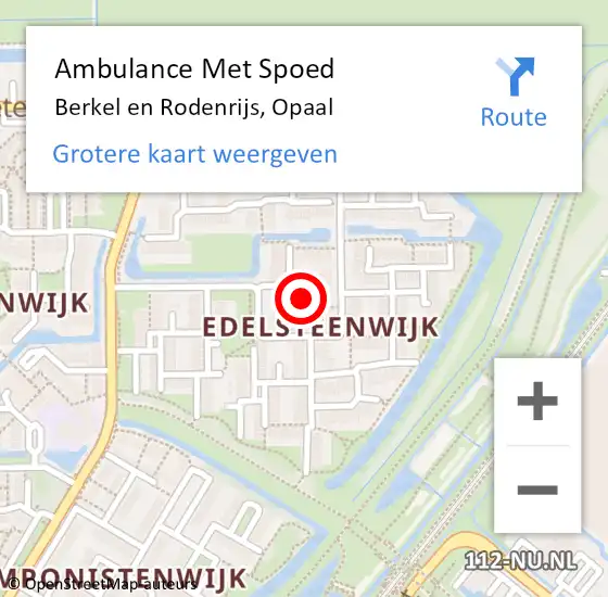 Locatie op kaart van de 112 melding: Ambulance Met Spoed Naar Berkel en Rodenrijs, Opaal op 11 oktober 2022 13:26