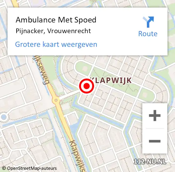 Locatie op kaart van de 112 melding: Ambulance Met Spoed Naar Pijnacker, Vrouwenrecht op 11 oktober 2022 13:29