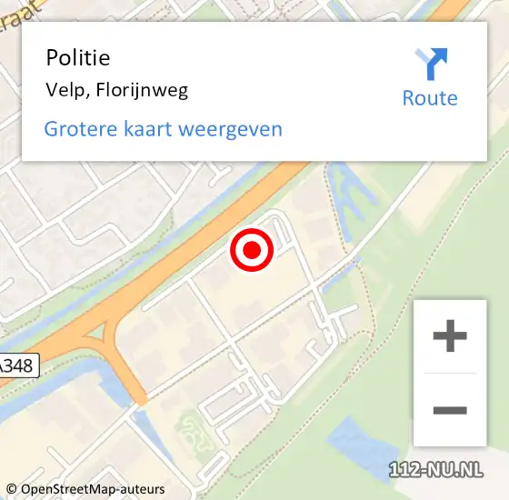 Locatie op kaart van de 112 melding: Politie Velp, Florijnweg op 11 oktober 2022 13:49