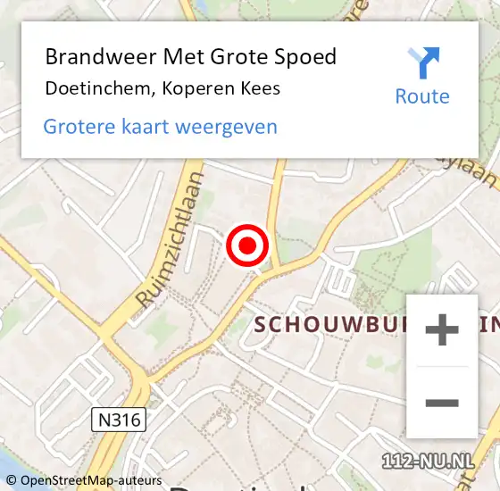 Locatie op kaart van de 112 melding: Brandweer Met Grote Spoed Naar Doetinchem, Koperen Kees op 11 oktober 2022 14:03