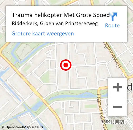 Locatie op kaart van de 112 melding: Trauma helikopter Met Grote Spoed Naar Ridderkerk, Groen van Prinstererweg op 11 oktober 2022 14:05