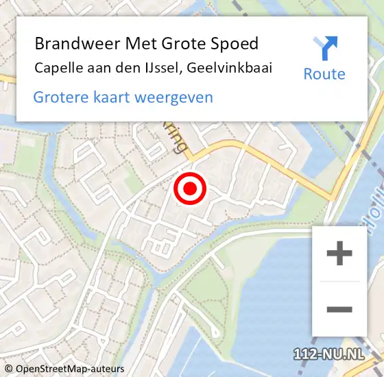 Locatie op kaart van de 112 melding: Brandweer Met Grote Spoed Naar Capelle aan den IJssel, Geelvinkbaai op 11 oktober 2022 14:12