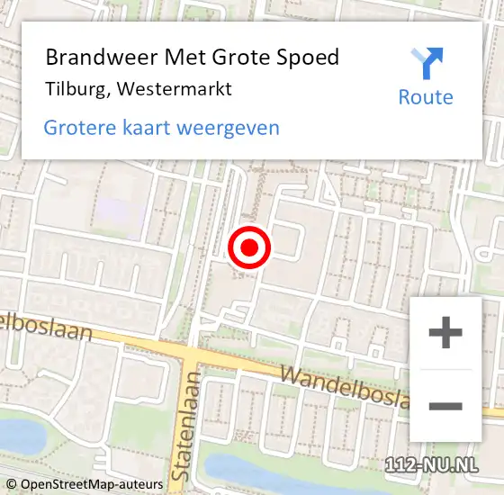 Locatie op kaart van de 112 melding: Brandweer Met Grote Spoed Naar Tilburg, Westermarkt op 11 oktober 2022 14:13