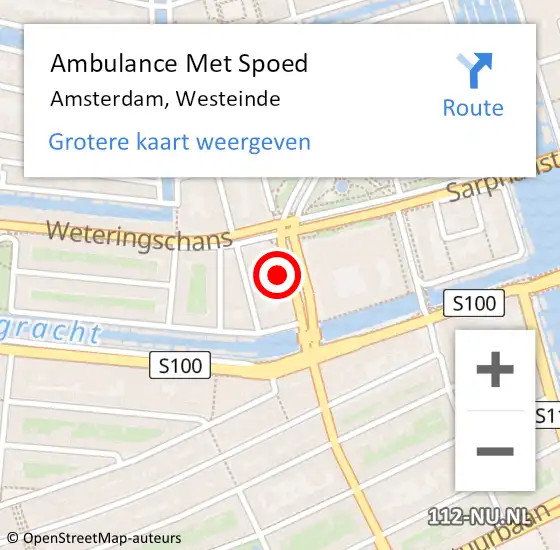 Locatie op kaart van de 112 melding: Ambulance Met Spoed Naar Amsterdam, Westeinde op 11 oktober 2022 14:42