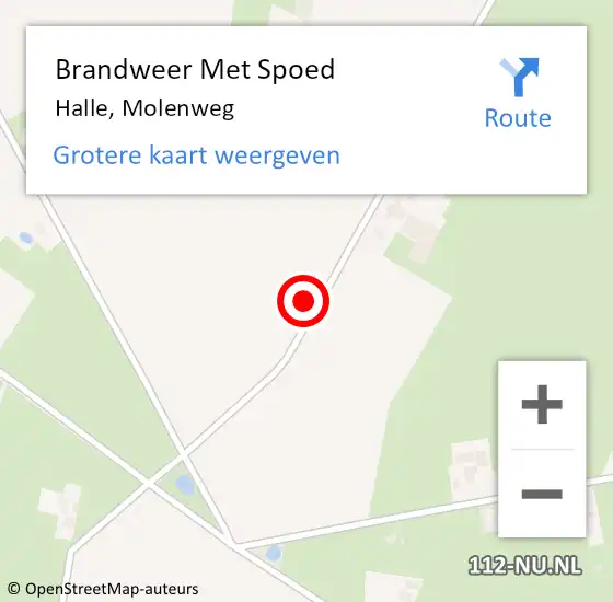 Locatie op kaart van de 112 melding: Brandweer Met Spoed Naar Halle, Molenweg op 11 oktober 2022 14:44