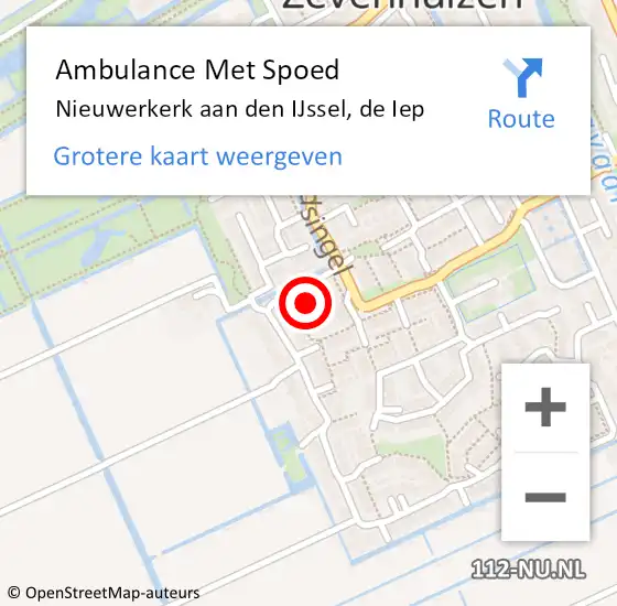 Locatie op kaart van de 112 melding: Ambulance Met Spoed Naar Zevenhuizen, De Iep op 11 oktober 2022 14:48
