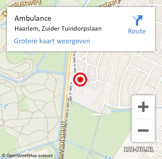 Locatie op kaart van de 112 melding: Ambulance Haarlem, Zuider Tuindorpslaan op 11 oktober 2022 16:01