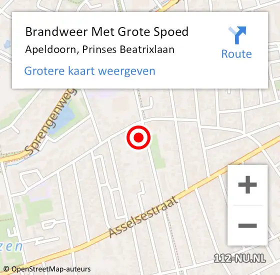 Locatie op kaart van de 112 melding: Brandweer Met Grote Spoed Naar Apeldoorn, Prinses Beatrixlaan op 11 oktober 2022 16:13