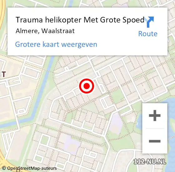 Locatie op kaart van de 112 melding: Trauma helikopter Met Grote Spoed Naar Almere, Waalstraat op 11 oktober 2022 16:22