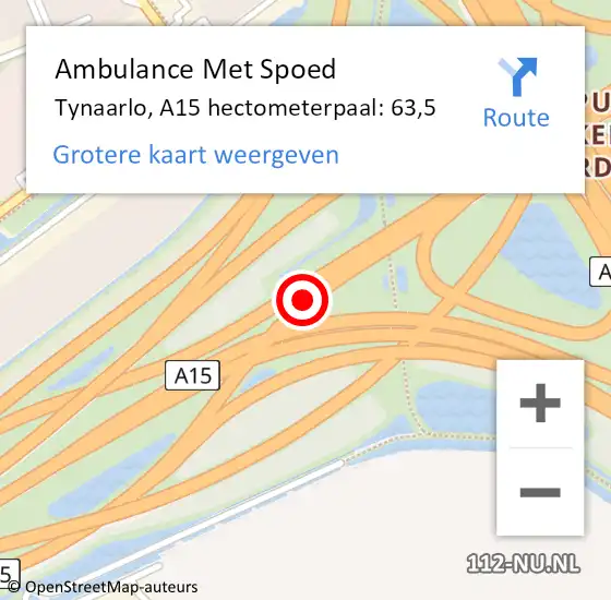 Locatie op kaart van de 112 melding: Ambulance Met Spoed Naar Tynaarlo, A15 hectometerpaal: 63,5 op 11 oktober 2022 16:23