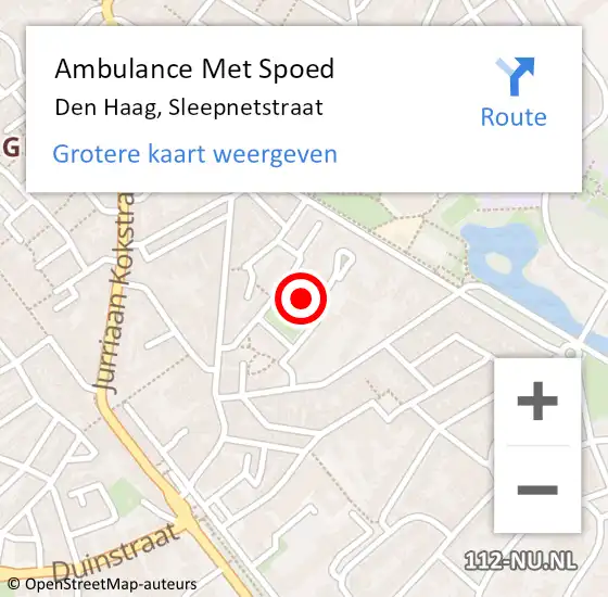 Locatie op kaart van de 112 melding: Ambulance Met Spoed Naar Den Haag, Sleepnetstraat op 11 oktober 2022 16:28