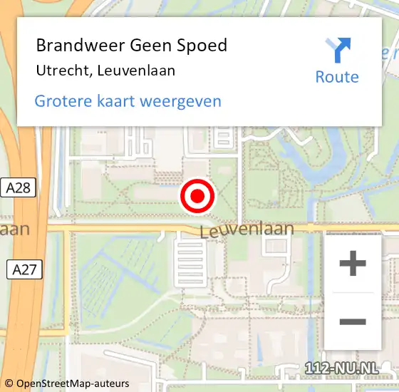 Locatie op kaart van de 112 melding: Brandweer Geen Spoed Naar Utrecht, Leuvenlaan op 11 oktober 2022 16:43