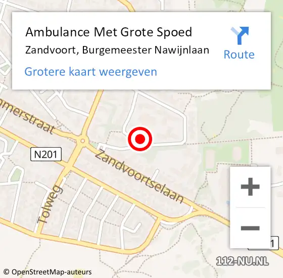 Locatie op kaart van de 112 melding: Ambulance Met Grote Spoed Naar Zandvoort, Burgemeester Nawijnlaan op 11 oktober 2022 16:56
