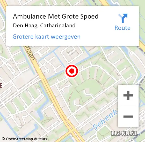 Locatie op kaart van de 112 melding: Ambulance Met Grote Spoed Naar Den Haag, Catharinaland op 11 oktober 2022 16:58