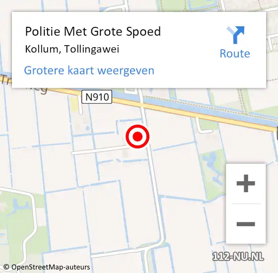 Locatie op kaart van de 112 melding: Politie Met Grote Spoed Naar Kollum, Tollingawei op 11 oktober 2022 17:02