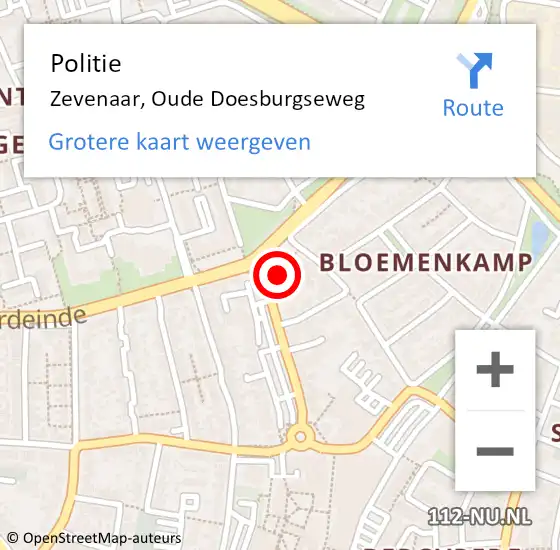 Locatie op kaart van de 112 melding: Politie Zevenaar, Oude Doesburgseweg op 11 oktober 2022 17:06