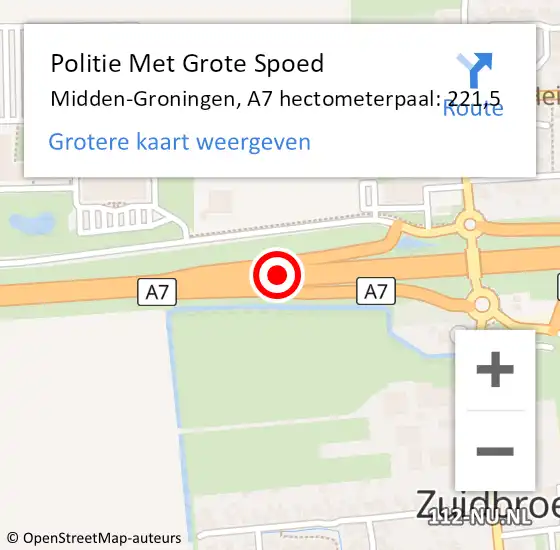 Locatie op kaart van de 112 melding: Politie Met Grote Spoed Naar Midden-Groningen, A7 hectometerpaal: 221,5 op 11 oktober 2022 17:06
