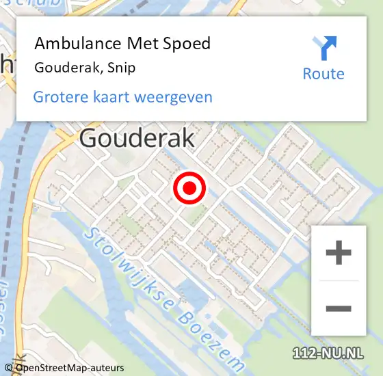 Locatie op kaart van de 112 melding: Ambulance Met Spoed Naar Gouderak, Snip op 11 oktober 2022 17:24