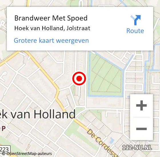 Locatie op kaart van de 112 melding: Brandweer Met Spoed Naar Hoek van Holland, Jolstraat op 11 oktober 2022 17:41