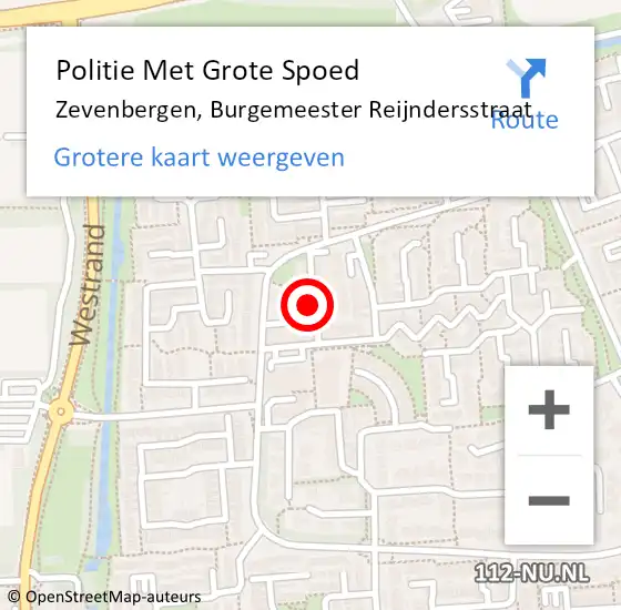Locatie op kaart van de 112 melding: Politie Met Grote Spoed Naar Zevenbergen, Burgemeester Reijndersstraat op 11 oktober 2022 17:52