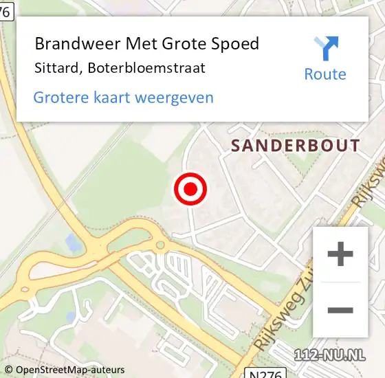 Locatie op kaart van de 112 melding: Brandweer Met Grote Spoed Naar Sittard, Boterbloemstraat op 11 oktober 2022 17:56