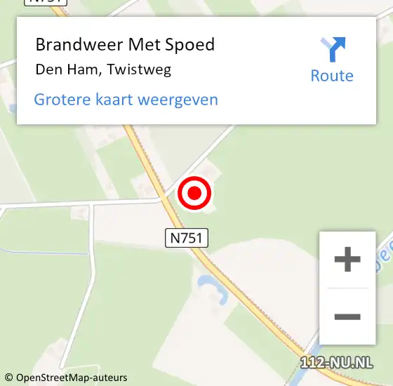 Locatie op kaart van de 112 melding: Brandweer Met Spoed Naar Den Ham, Twistweg op 11 oktober 2022 19:16