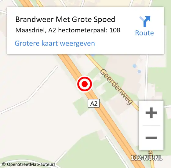 Locatie op kaart van de 112 melding: Brandweer Met Grote Spoed Naar Maasdriel, A2 hectometerpaal: 108 op 11 oktober 2022 19:25