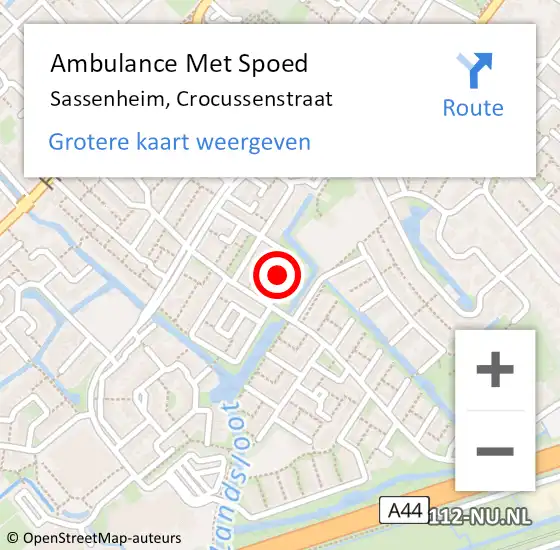 Locatie op kaart van de 112 melding: Ambulance Met Spoed Naar Sassenheim, Crocussenstraat op 11 oktober 2022 20:18