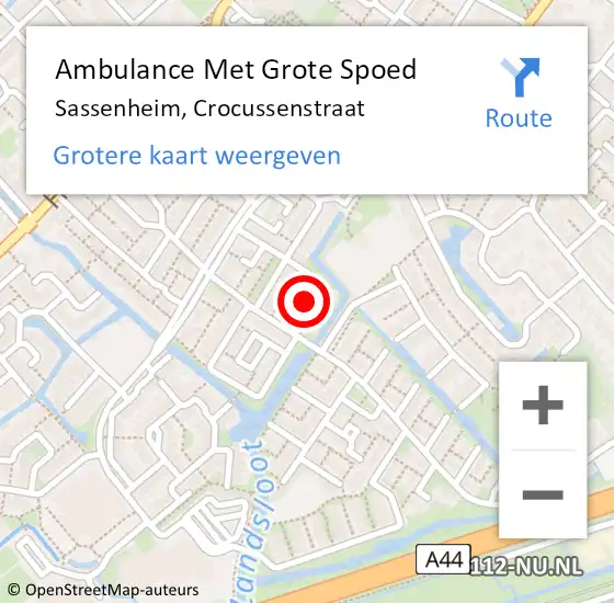 Locatie op kaart van de 112 melding: Ambulance Met Grote Spoed Naar Sassenheim, Crocussenstraat op 11 oktober 2022 20:21