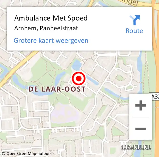 Locatie op kaart van de 112 melding: Ambulance Met Spoed Naar Arnhem, Panheelstraat op 11 oktober 2022 20:23