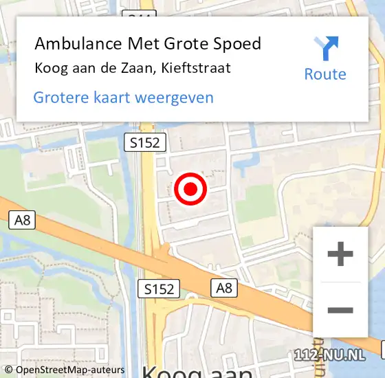 Locatie op kaart van de 112 melding: Ambulance Met Grote Spoed Naar Koog aan de Zaan, Kieftstraat op 11 oktober 2022 20:23