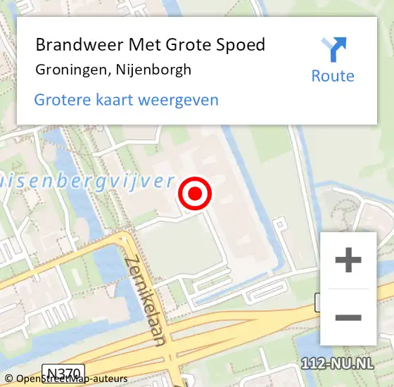 Locatie op kaart van de 112 melding: Brandweer Met Grote Spoed Naar Groningen, Nijenborgh op 11 oktober 2022 20:31