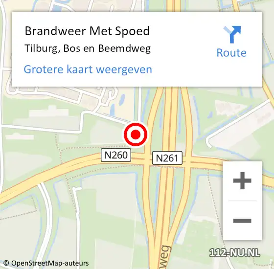 Locatie op kaart van de 112 melding: Brandweer Met Spoed Naar Tilburg, Bos en Beemdweg op 11 oktober 2022 21:04