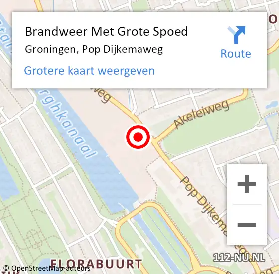Locatie op kaart van de 112 melding: Brandweer Met Grote Spoed Naar Groningen, Pop Dijkemaweg op 11 oktober 2022 21:32