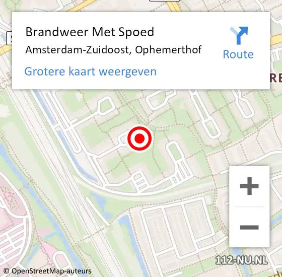 Locatie op kaart van de 112 melding: Brandweer Met Spoed Naar Amsterdam-Zuidoost, Ophemerthof op 11 oktober 2022 21:36