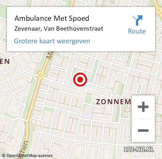 Locatie op kaart van de 112 melding: Ambulance Met Spoed Naar Zevenaar, Van Beethovenstraat op 11 oktober 2022 21:38
