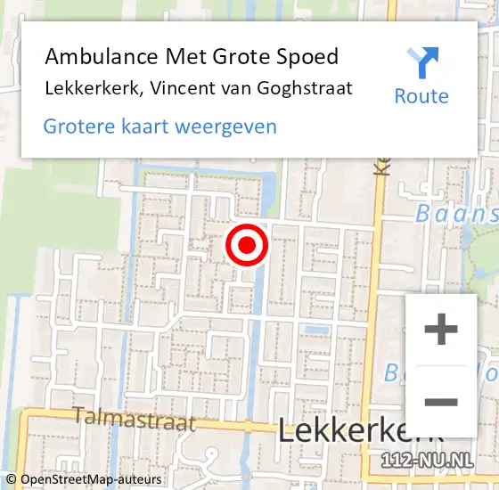 Locatie op kaart van de 112 melding: Ambulance Met Grote Spoed Naar Lekkerkerk, Vincent van Goghstraat op 11 oktober 2022 21:57