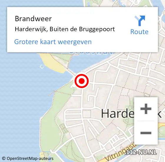 Locatie op kaart van de 112 melding: Brandweer Harderwijk, Buiten de Bruggepoort op 11 oktober 2022 22:08