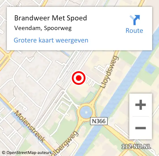 Locatie op kaart van de 112 melding: Brandweer Met Spoed Naar Veendam, Spoorweg op 11 oktober 2022 22:56