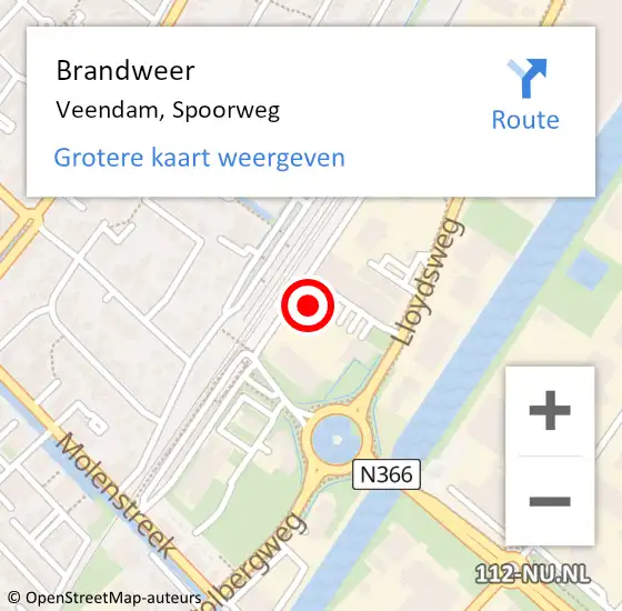 Locatie op kaart van de 112 melding: Brandweer Veendam, Spoorweg op 11 oktober 2022 23:01