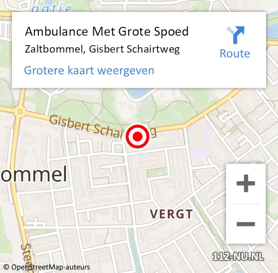 Locatie op kaart van de 112 melding: Ambulance Met Grote Spoed Naar Zaltbommel, Gisbert Schairtweg op 11 oktober 2022 23:07